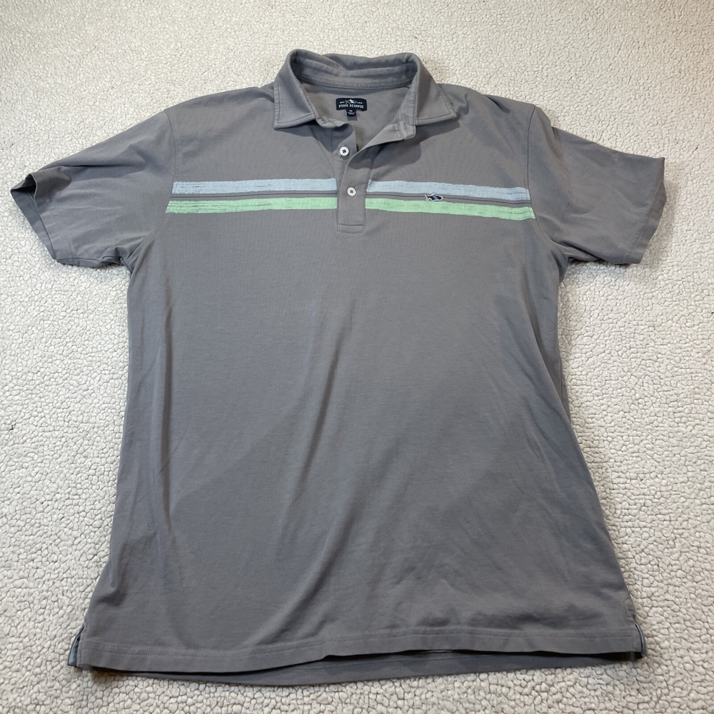 Fish Hippie Polo Shirt Mens Medium Gray Striped Short Sleeve Coastal Casual 0143